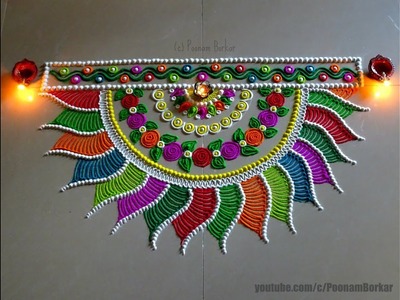 Diwali special multicolored semi-circle rangoli design | Easy rangoli designs by Poonam Borkar