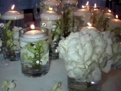 Floating Candle Centerpieces With White Orchids by Sweet 16 Candelabras