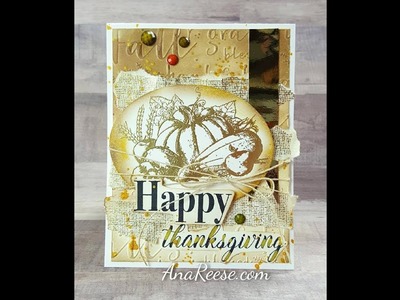 Gold Thanksgiving Card Harvest stamp by Fun Stampers Journey