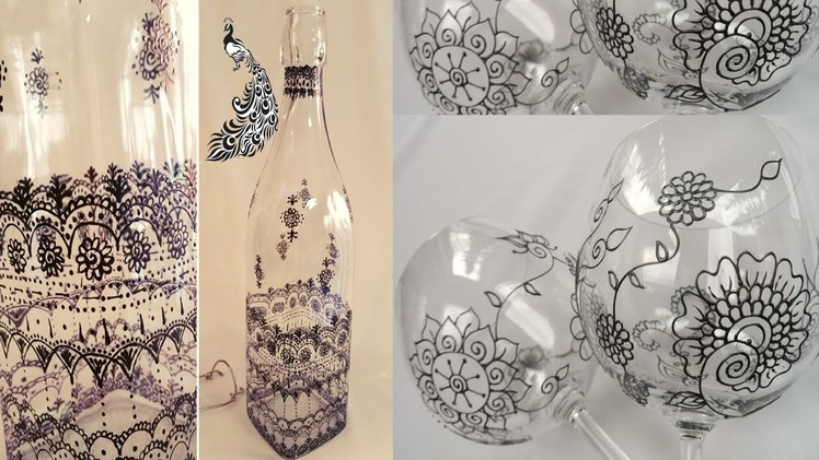 Henna design on glass with glass painting | Henna Inspired Wine Glass Decor