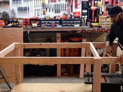 How to build your own mobile workbench with built in table saw and vise.