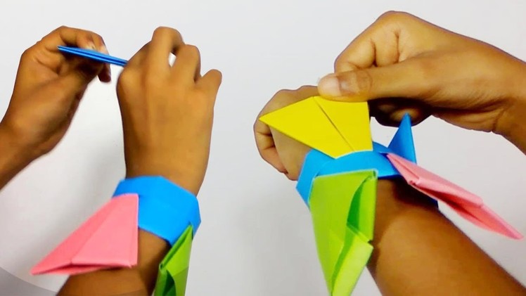 How To Fold An Origami Ninja Arrowhead Flying Flicker with Origami Holder. Wristband. Bracelet
