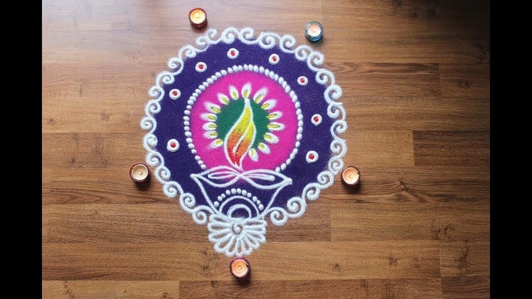 Simple freehand Diwali special rangoli designs with colours - Diwali Rangoli designs