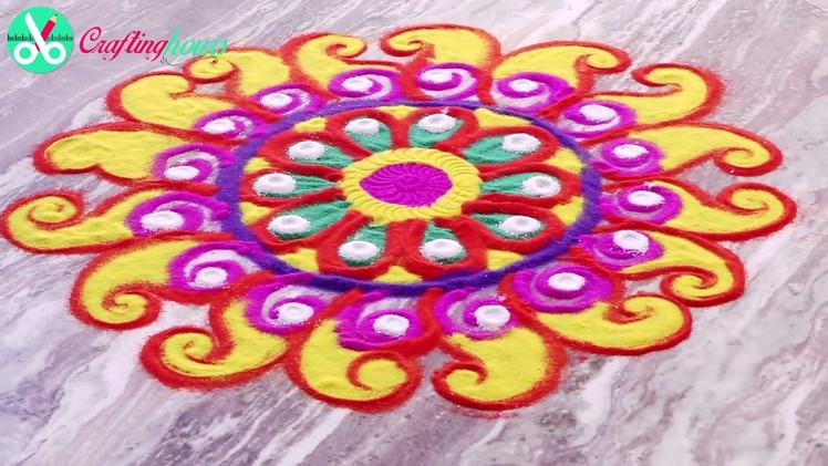 Very Easy Colorful Rangoli Design with Circles for Diwali Decoration