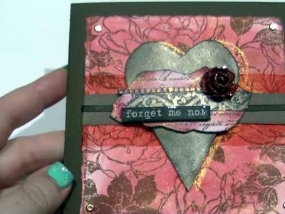 Watercolor (Magical Powder Paint) Valentines Day Card using Stampington Heart Collage Stamp