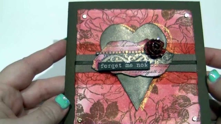 Watercolor (Magical Powder Paint) Valentines Day Card using Stampington Heart Collage Stamp