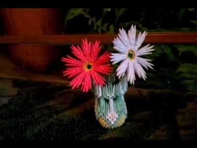 3D origami small vase with flowers