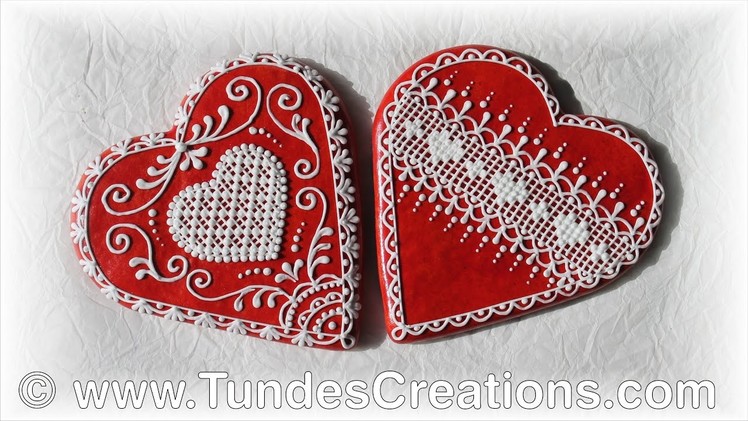 Big red gingerbread hearts with lace