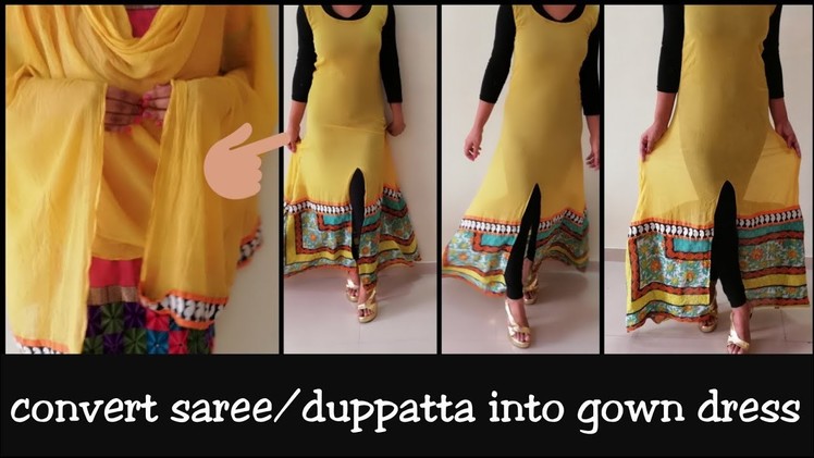 DIY: Convert Old Saree.Duppatta Into Front Slit Dress.Kurti in 10 Minutes