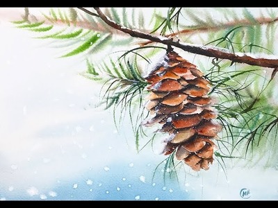 Easy Watercolors Pine cone Painting Tutorial