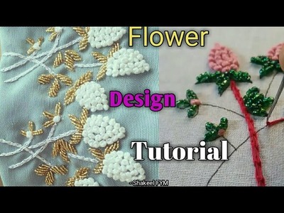 Embroidery stitches Flower Tutorial | Aari work | Flower design