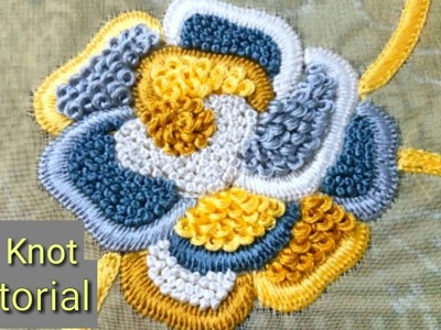 Hand Embroidery : Ring Knot Embroidery | Challah Work Flower Design | French Knots Tutorial