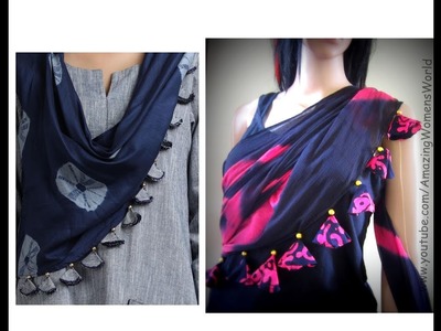 How to Convert Simple DUPATTA.STOLE.SARI INTO DESIGNER DUPATTA.STOLE.SARI | Recycling OLD TO NEW