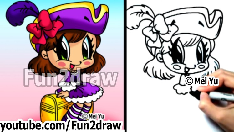 How to Draw Cartoon Characters - Chibi Pirate Girl Step by Step - Draw People - Fun2draw