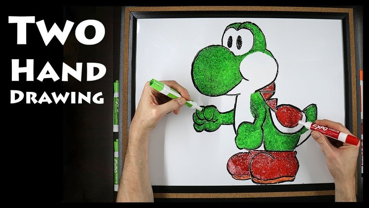 How to Draw YOSHI - Two Hand Drawing - Ambidextrous Art