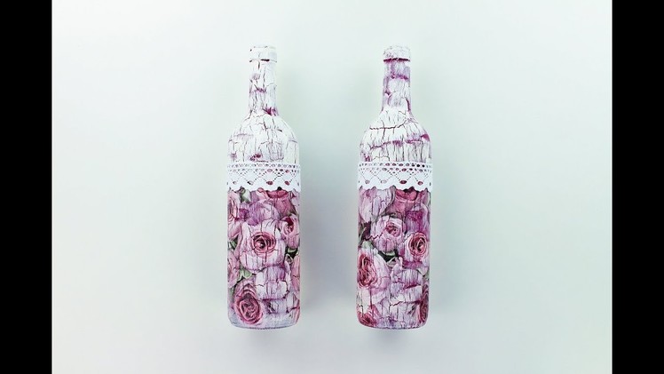 How to make a decoupage bottles with Easy Crackles - Fast & Easy Tutorial - DIY