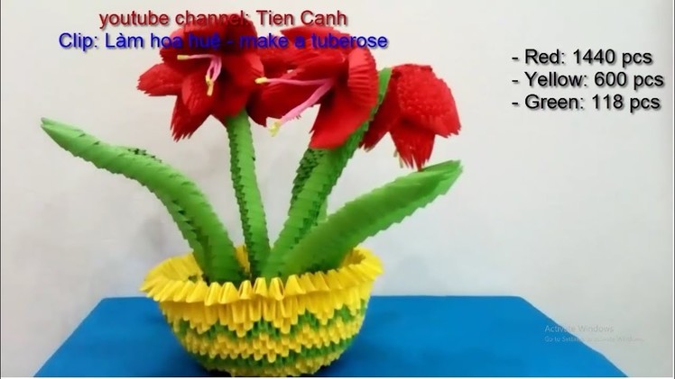 How to make tuberose flower by 3d origami - Làm hoa huệ origami 3d