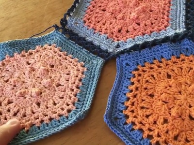 Part 1 of 2: Continuous Flat Braid JAYG for Hexagons - joining method, crochet Join as you go motifs
