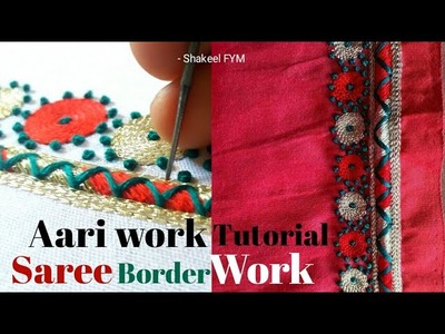 Aari work Saree border design | Tutorial | Blouse neck