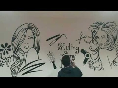 Artistic wall mural at hair and beauty salon