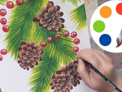 Christmas art, Paint a Christmas tree with cones, double stroke, irishkalia