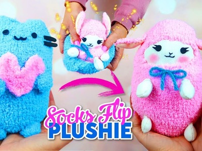 DIY VIRAL REVERSIBLE PLUSHIE WITH SOCKS!! Pusheen cat & kawaii sheep  - Cute Budget Xmas Gift Ideas