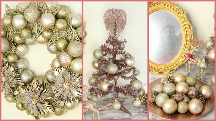 DOLLAR TREE ROSE GOLD AND GOLD CHRISTMAS DECOR