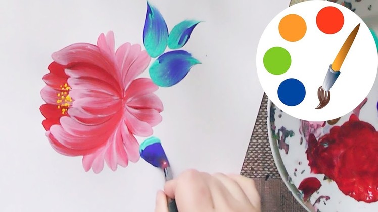 Easy way to paint a simple flower by a round brush, acrylic painting, irishkalia