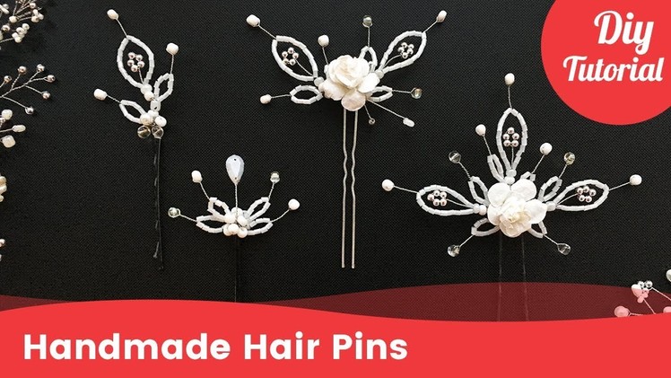 Four Handmade Easy Hair Pins for Hairstyles. Hair Accessory Ideas.