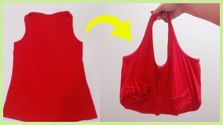 How to Make a Handbag with Flower from Sleeveless Top