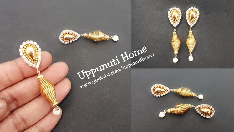 How To Make Designer Fancy Earrings At Home | DIY | Pearl Earrings | Jewelry making | Uppunuti Home