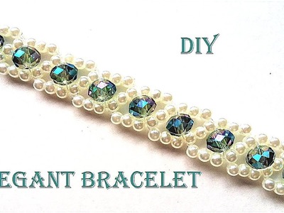 How to make pearls and crystal bracelet. Easy pattern.