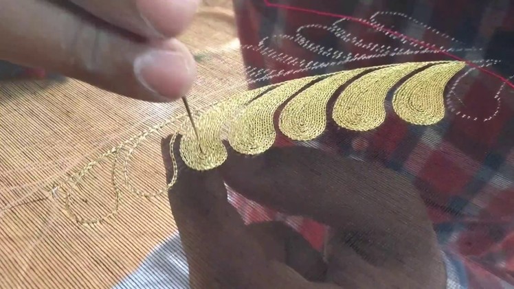 Leaf pattern work on a designer blouse