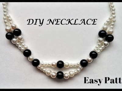 Pearl necklace tutorial.Elegant beaded necklace. Easy jewelry pattern