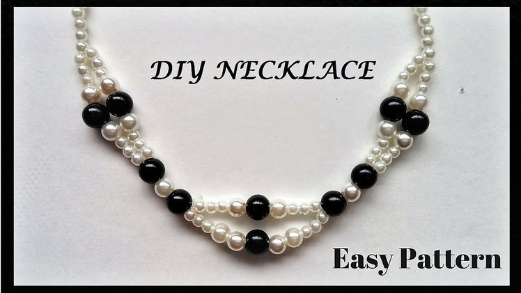 Pearl necklace tutorial.Elegant beaded necklace. Easy jewelry pattern