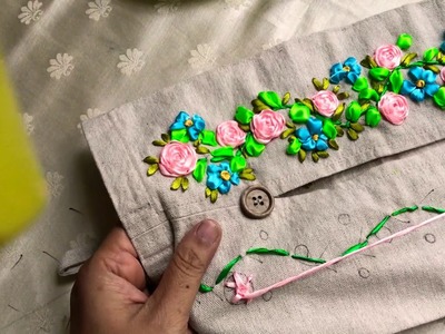 Ribbon embroidery on tissue box holder part 2