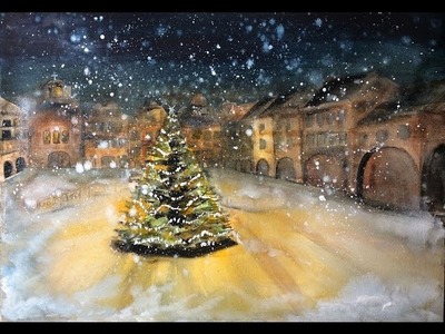 Watercolor and White Gouache SNOW Flakes Painting Demonstration