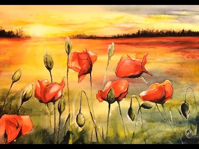 Watercolor Field of Poppies Painting Demonstration