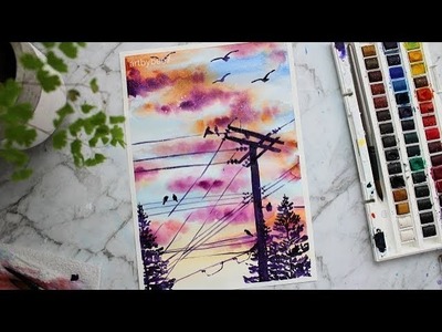 Watercolor Painting 'Power Lines' ~ artbybee7
