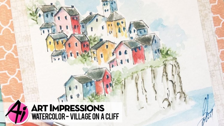 Ai Watercolor - Village on a Cliff