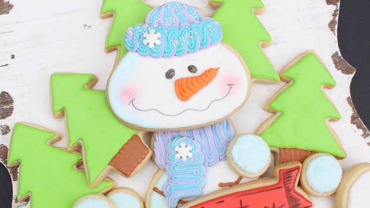 Christmas Cookie Platter with Snowman & Christmas Tree Scene perfect gift idea