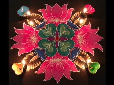 Chukki Rangoli with Diya-Lotus design