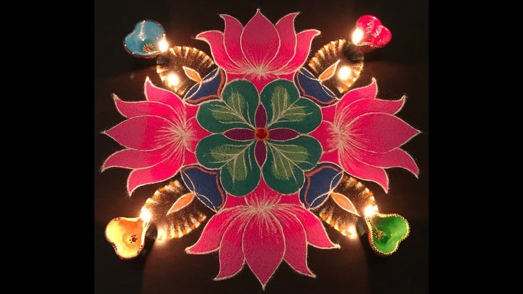 Chukki Rangoli with Diya-Lotus design