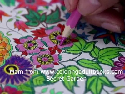 Coloring a page from the Secret Garden adult coloring book
