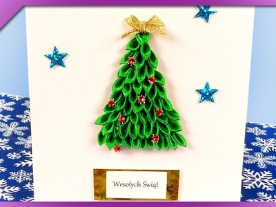 DIY How to make Christmas greeting card with kanzashi Christmas tree (ENG Subtitles) - Speed up #422