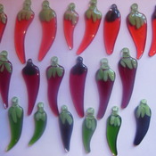 Handmade (MADE TO ORDER) chilli's in fused glass. 23 individual chilli's
