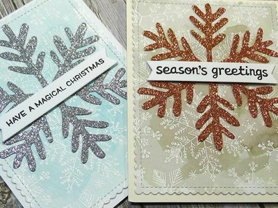 Holiday Card Series 2017 | Card #4 | Watercolor Embossed Resist with Glitter Snowflakes