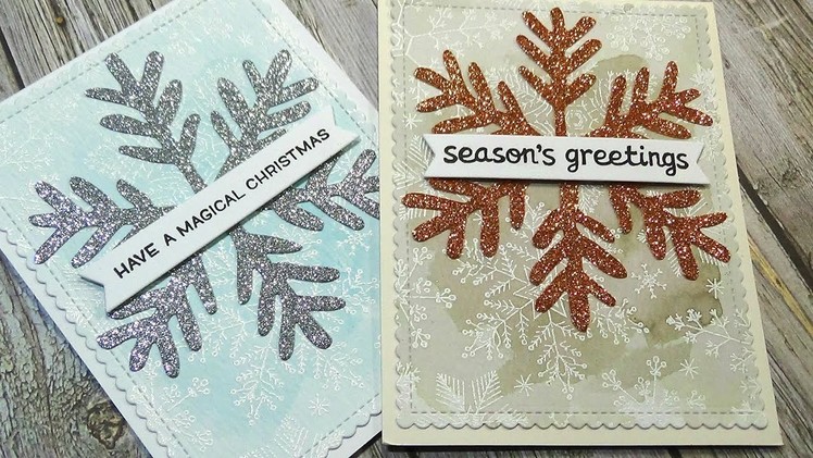 Holiday Card Series 2017 | Card #4 | Watercolor Embossed Resist with Glitter Snowflakes