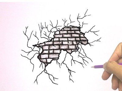 How To Draw A Cracked Brick Wall - Amazing art drawing video