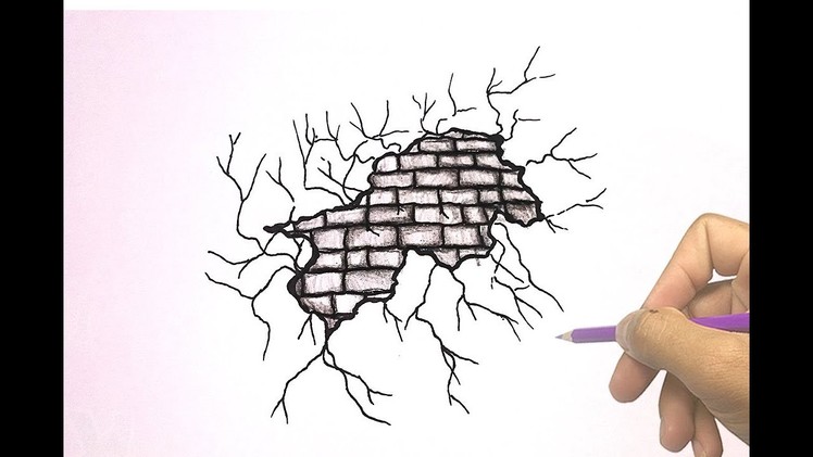 How To Draw A Cracked Brick Wall - Amazing art drawing video